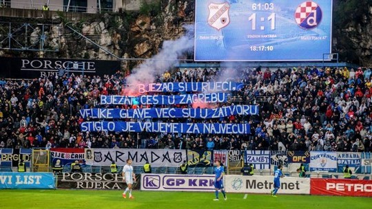 ZAGREB, CROATIA - JULY 13, 2019: Croatian league Supercup, GNK Dinamo vs. HNK  Rijeka. Armada Rijeka supporters Stock Photo - Alamy