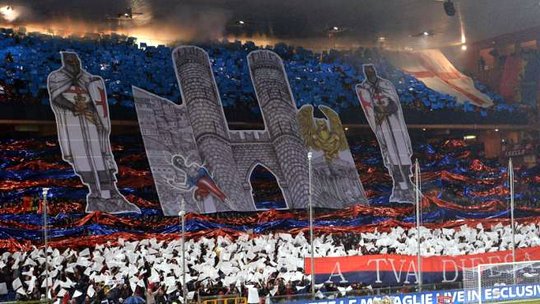 Genoa CFC fans waving flags during the derby soccer match UC Sampdoria vs CFC Genoa, in Genoa Stock Photo - Alamy